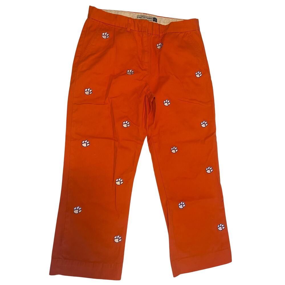 Embroidered Paw-Accent Orange Capris